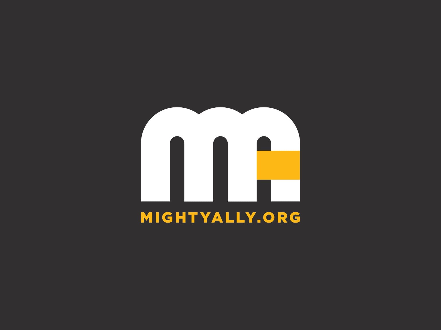 The Mighty Ally primary mark on charcoal
