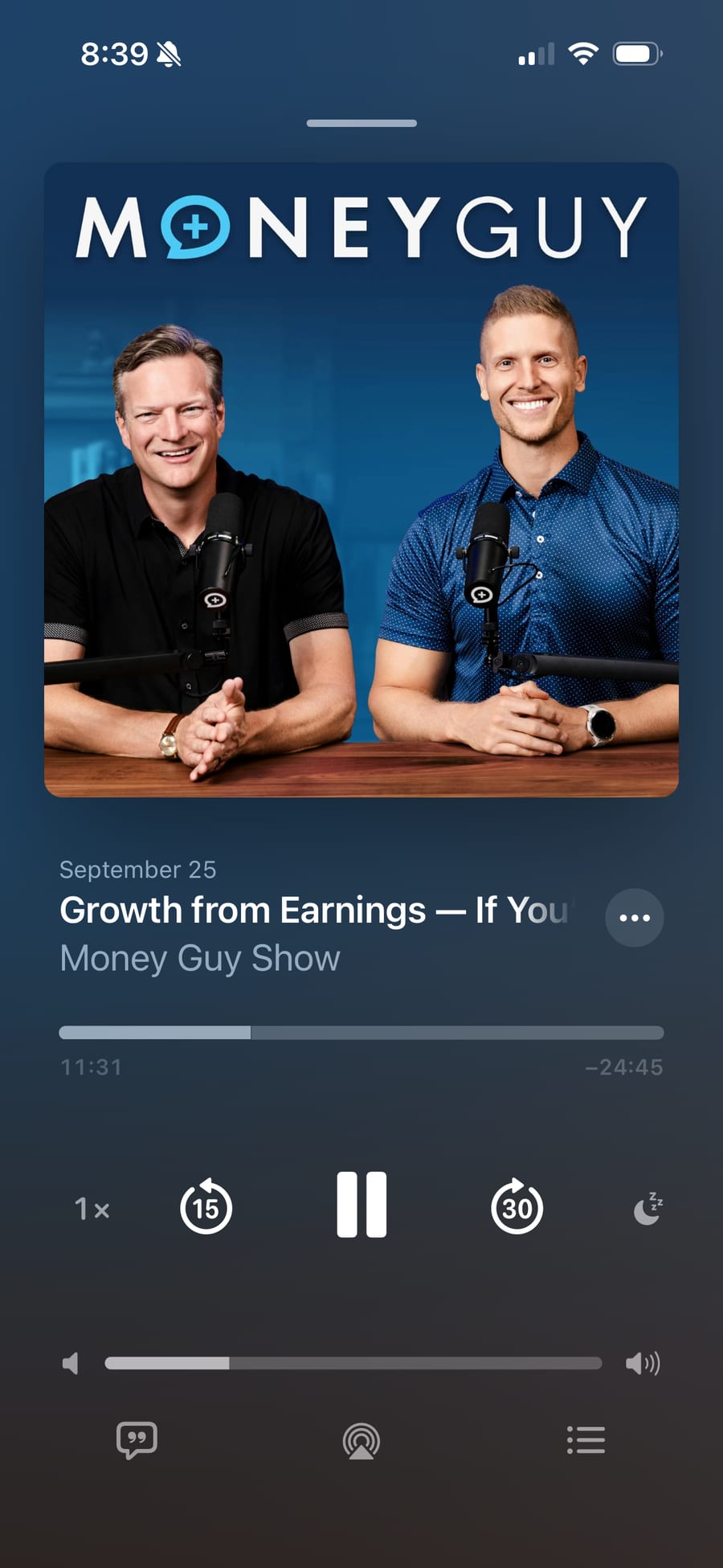 Money Guy Show podcast artwork playing on a phone
