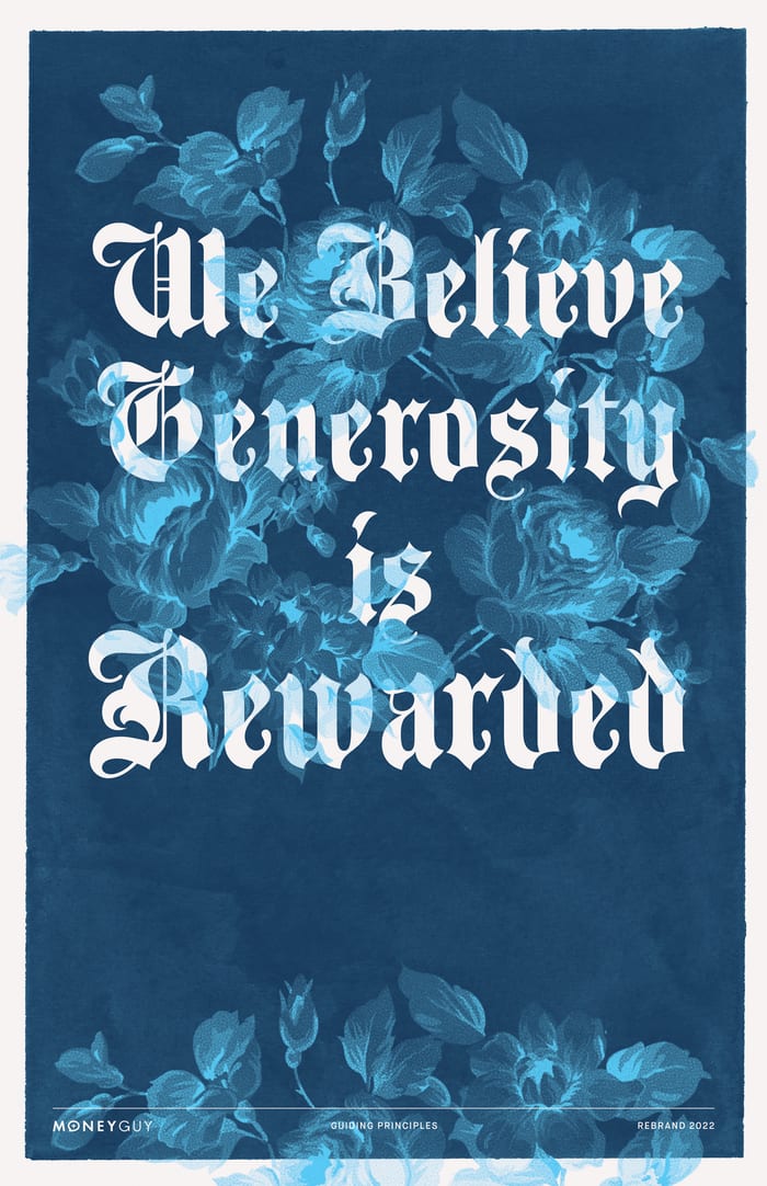 Core values poster: We believe generosity is rewarded