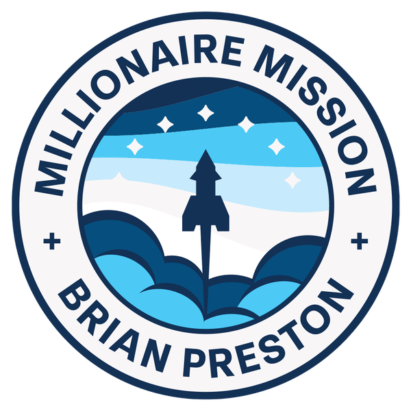 Millionaire Mission rocket badge sticker